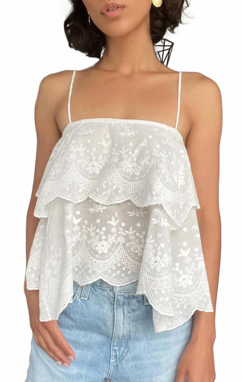 NEW BISHOP + YOUNG capri scalloped cami in white